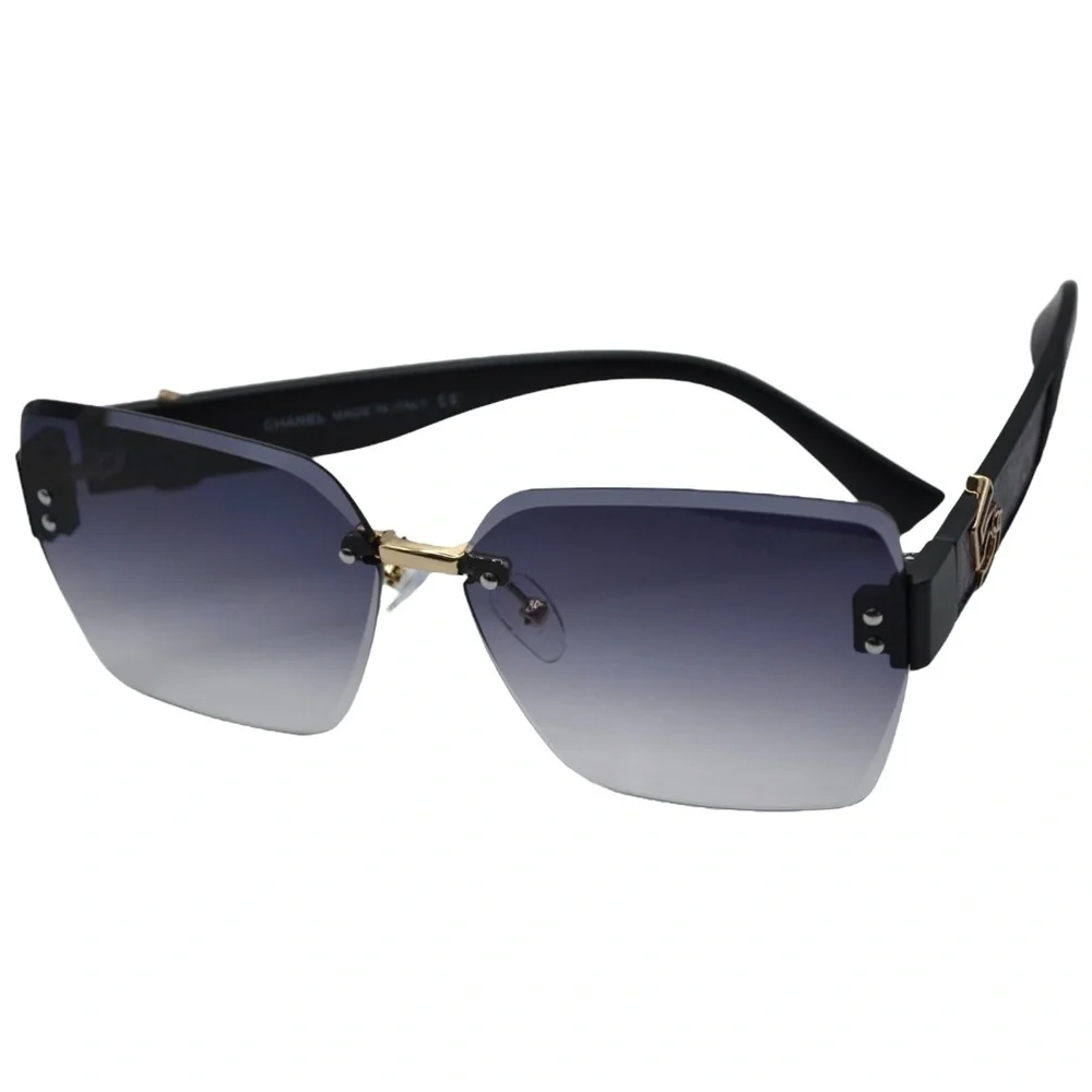 Chanel Women’s Rimless Sunglasses | Black/Purple Frame | Gray Gradient Lens - Picture 11 of 12